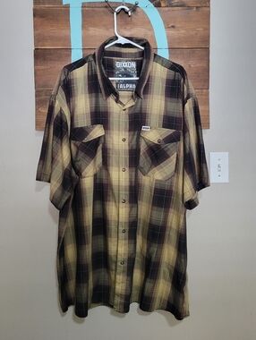 Dixxon The Alpha Short-Sleeve Plaid Button-Up Bamboo Blend Shirt Olive/Brown 4x